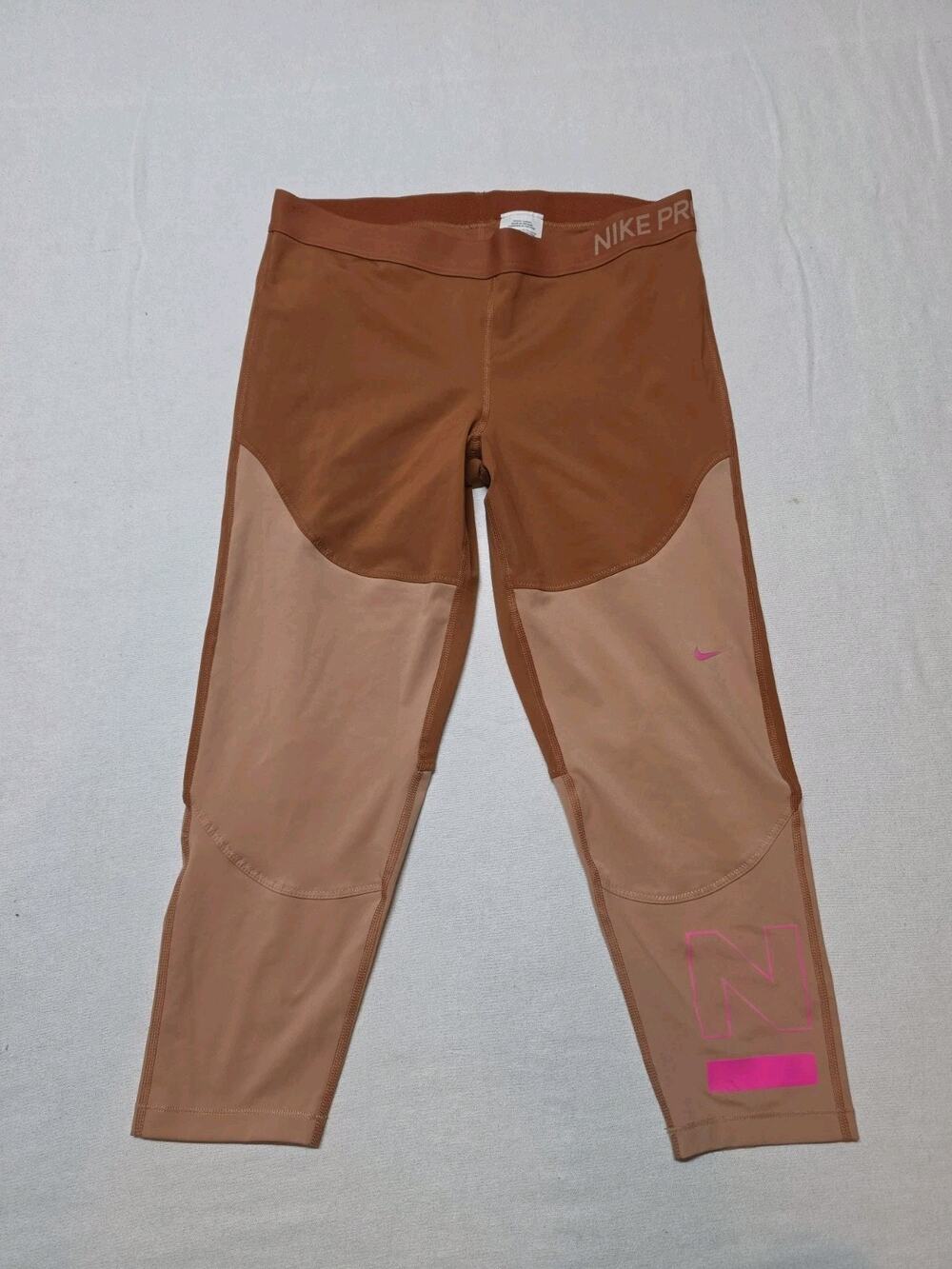 Nike Pro Women’s Leggings Size Large Brown Colorblock Dri-FIT Cropped